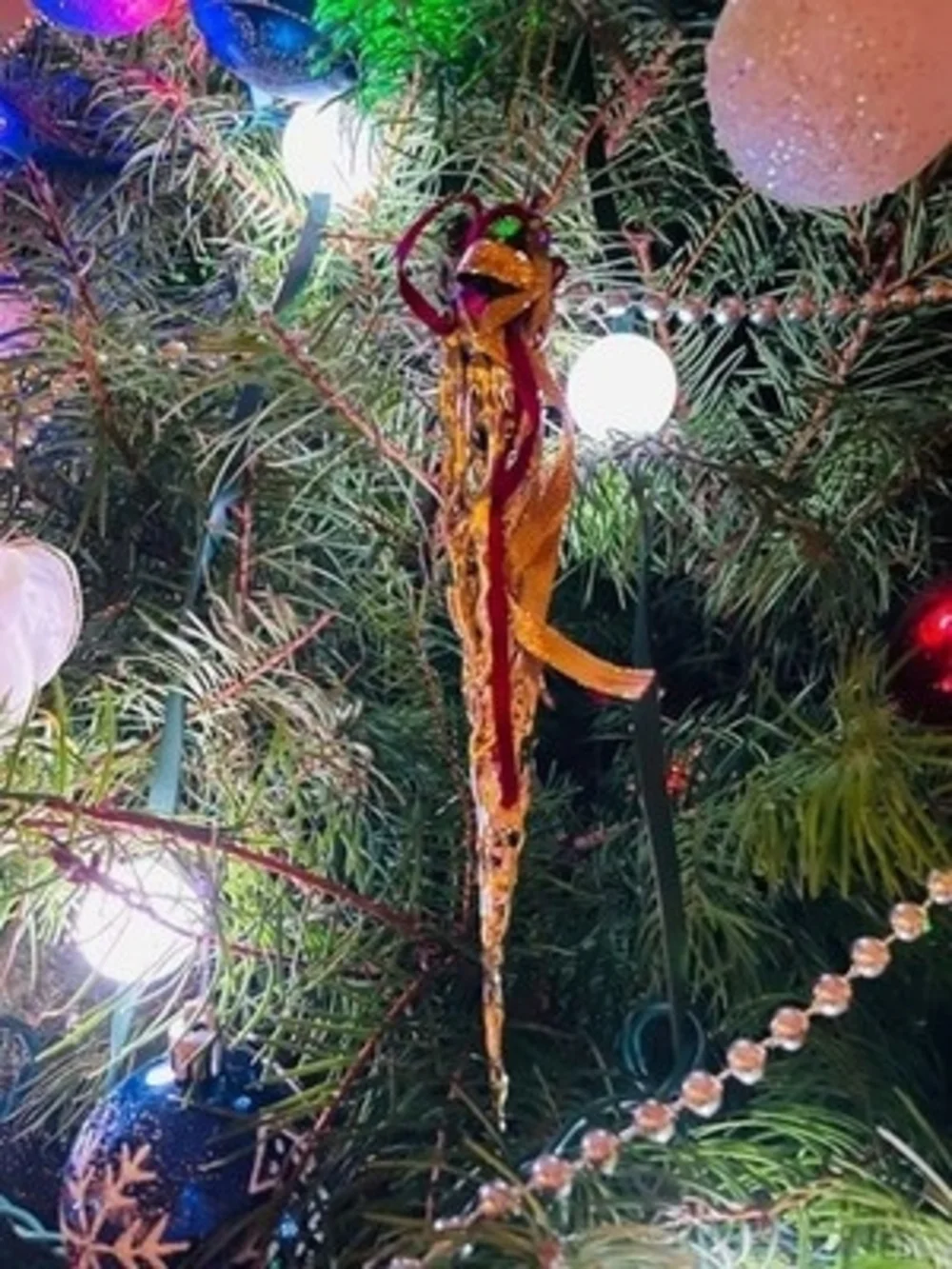Oversized Gold Glass Cone Teardrop Christmas Ornament Collectible 8 Inch